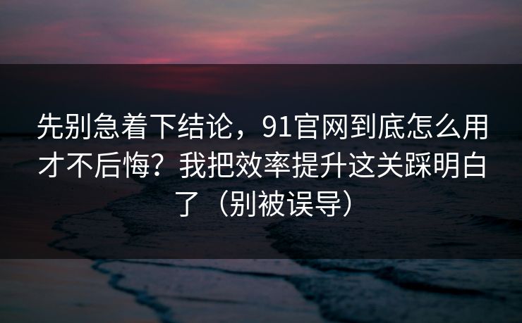 先别急着下结论，91官网到底怎么用才不后悔？我把效率提升这关踩明白了（别被误导）