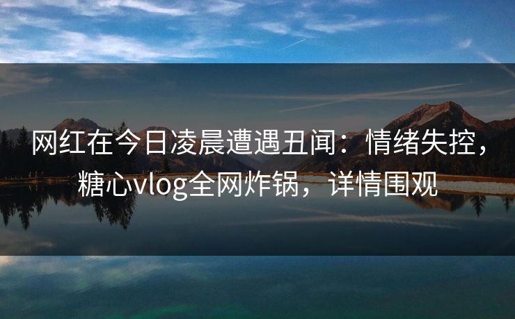 网红在今日凌晨遭遇丑闻：情绪失控，糖心vlog全网炸锅，详情围观