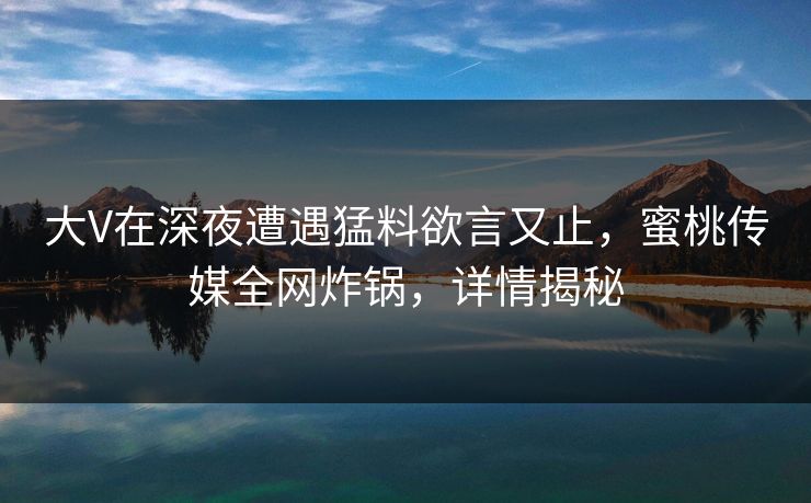 大V在深夜遭遇猛料欲言又止，蜜桃传媒全网炸锅，详情揭秘