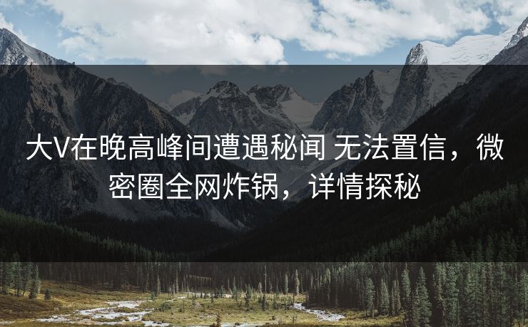 大V在晚高峰间遭遇秘闻 无法置信，微密圈全网炸锅，详情探秘