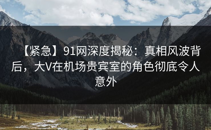 【紧急】91网深度揭秘：真相风波背后，大V在机场贵宾室的角色彻底令人意外